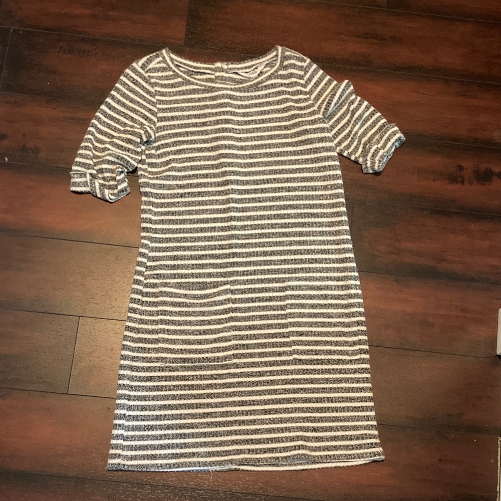 BB Dakota Striped Short Sleeve Mini Dress - Gray & White